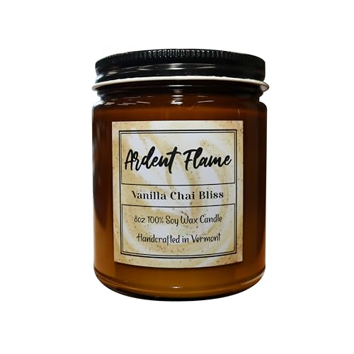 Ardent Flame Candles Vanilla Chai Bliss 100 Natural Soy Wax Candle for Home Decor Highly Scented Premium Fragrance Handmade in Vermont USA 8 oz Long Lasting Gift for Women and Men